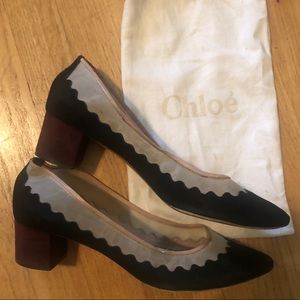 Chloe Bridget Scalloped Suede & Tulle Pumps sz 41